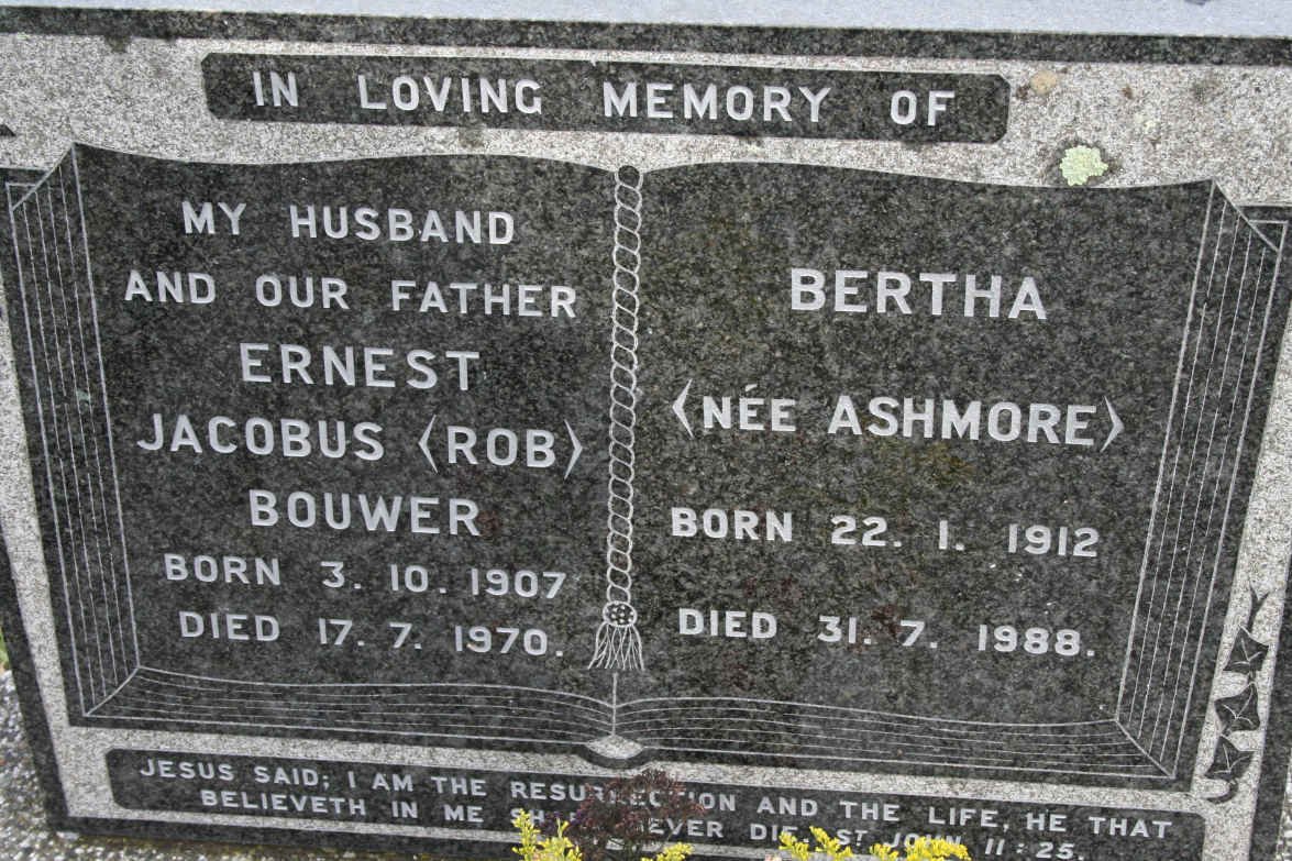 BOUWER Ernest Jacobus 1907-1970 &amp; Bertha ASHMORE 1912-1988