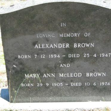 BROWN Alexander 1894-1947 &amp; Mary Ann McLeod 1905-1974