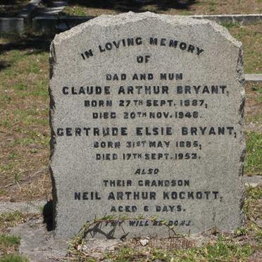 BRYANT Claude Arthur 1887-1948 &amp; Gertrude Elsie 1885-1953 :: KOCKOTT Neil Arthur