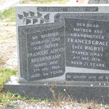 BREDENKAMP Francois Alwyn -1963 &amp; Frances Grace RIGBY -1974