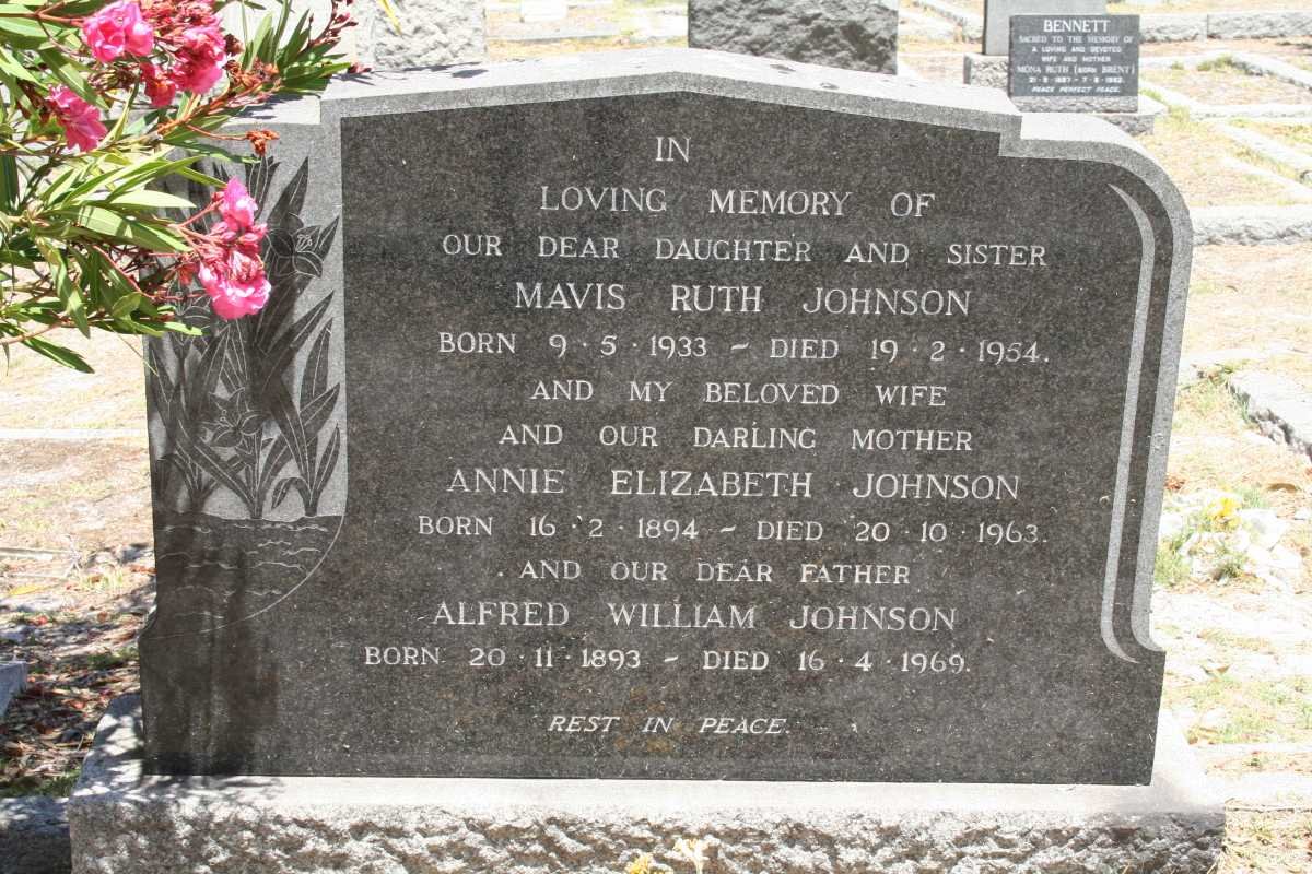 JOHNSON Alfred William 1893-1969 &amp; Annie Elizabeth 1894-1963 :: JOHNSON Mavis Ruth 1933-1954