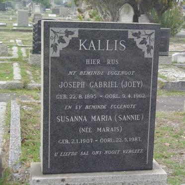 KALLIS Joseph Gabriel 1895-1962 &amp; Susanna Maria MARAIS 1907-1987
