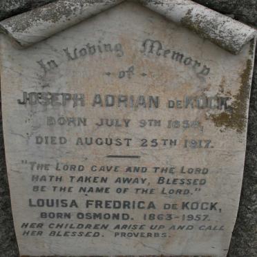 KOCK Joseph Adrian, de 1859-1917 &amp; Louisa Fredrica OSMOND 1863-1957