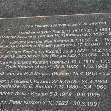 7. KIRSTEN Familie - herbegrawe vanaf Pollsmoor