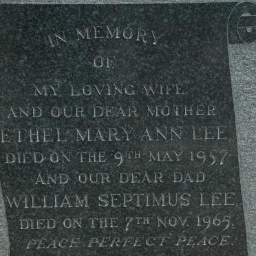 LEE William Septimus  -1965 &amp; Ethel Mary Ann  -1957