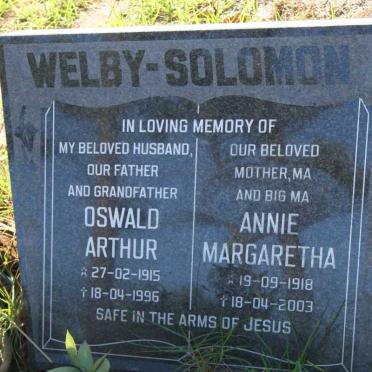 SOLOMON Oswald Arthur, Welby 1915-1996 &amp; Annie Margaretha 1918-2003