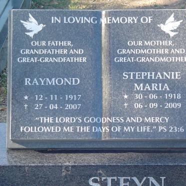 STEYN Raymond 1917-2007 &amp; Stephanie Maria 1918-2009