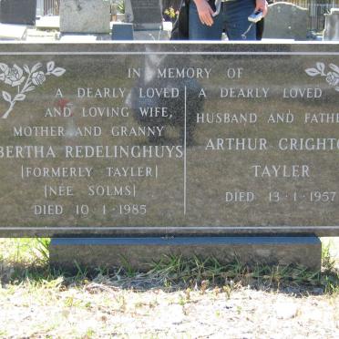 TAYLER Arthur Crighton -1957 &amp; Bertha REDELINGHUYS formerly TAYLER nee SOLMS -1985