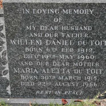 TOIT Willem Daniel, du 1912-1960 &amp; Maria Aletta 1915-1966