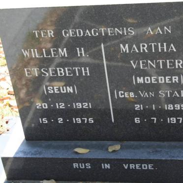 VENTER Martha E. VAN STADEN 1899-1979 :: ETSEBETH Willem H. 1921-1975