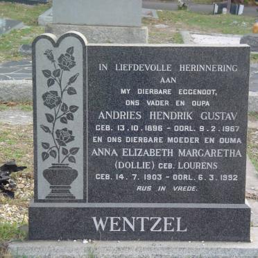 WENTZEL Andries Hendrik Gustav 1896-1967 &amp; Anna Elizabeth Margaretha LOURENS 1903-1992