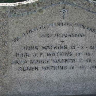 WATKINS Anna -1934 :: WATKINS John J.F. -1952 :: WAGNER Anna Madge -1964 :: WATKINS Agnes -1964