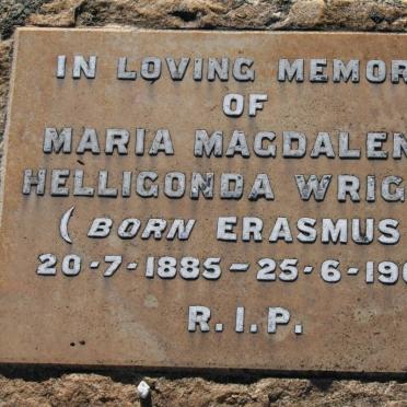 WRIGHT Maria Magdalena Helligonda nee ERASMUS 1885-1960