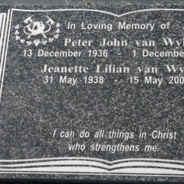 WYK Peter John, van 1936-2004 &amp; Jeanette Lilian 1938-2006