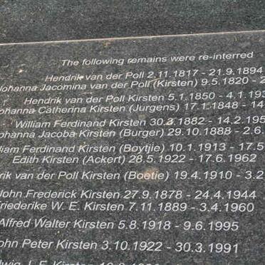 4. KIRSTEN Familie - herbegrawe vanaf Pollsmoor