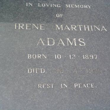 ADAMS Irene Marthina 1897-1975