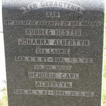 ALBERTYN Hendrik Carl 1883-1968 &amp; Hubreg Hester Johanna LAURIE 1887-1940