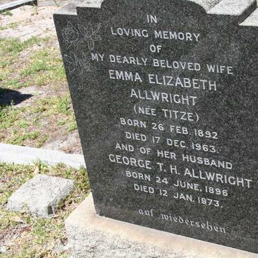 ALLWRIGHT George T.H. 1896-1973 &amp; Emma Elizabeth TITZE 1892-1963