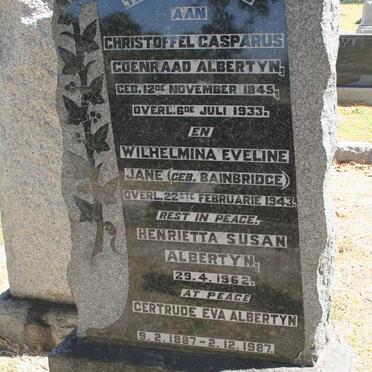 ALBERTYN Christoffel Casparus Coenraad 1845-1933 &amp; Wilhelmina Eveline Jane BAINBRIDGE -1943 :: ALBERTYN Gertrude Eva 1887-19