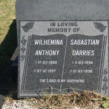 ANTHONY Wilhelmina 1900-1997 :: DARRIES Sabastian 1998-1998