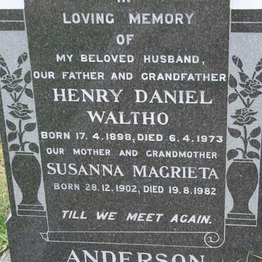 ANDERSON Henry Daniel Waltho 1898-1973 &amp; Susanna Magrieta 1902-1982