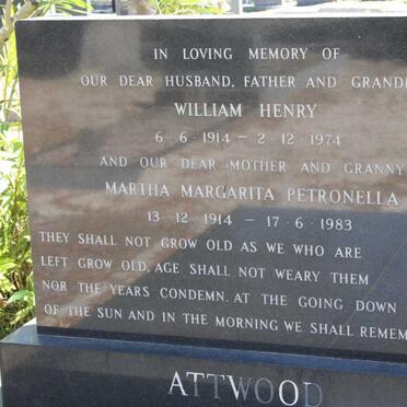 ATTWOOD William Henry 1914-1974 &amp; Martha Margaritha Petronella 1914-1983
