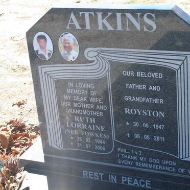 ATKINS Royston 1947-2011 &amp; Ruth Lorraine FOWKES 1944-2006