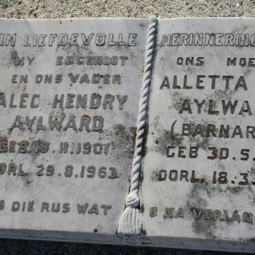 AYLWARD Alec Hendry 1901-1963 &amp; Alletta F.E. BARNARD 1912-1990