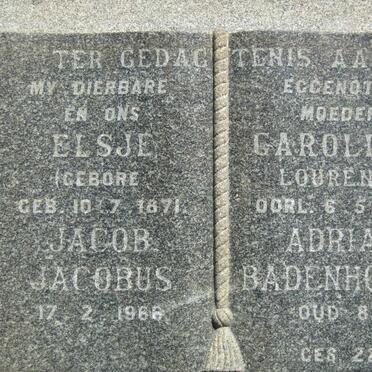 BADENHORST Jacob Adrian Jacobus -1966 &amp; Elsje Carolina LOURENS 1871-1947
