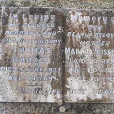 BADGER Thomas -1937 &amp; Martha Susanna -1961