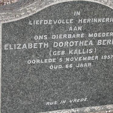 BERNARDO Elizabeth Dorothea nee KALLIS -1957