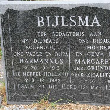 BIJLSMA Harmannus 1913-1982 &amp; Margaretha GRUNDLINGH 1916-1989