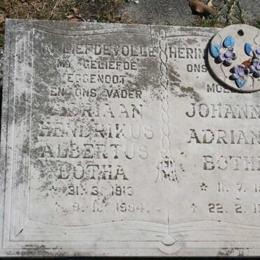 BOTHA Adriaan Hendrikus Albertus 1913-1984 &amp; Johanna Adriana 1900-1980