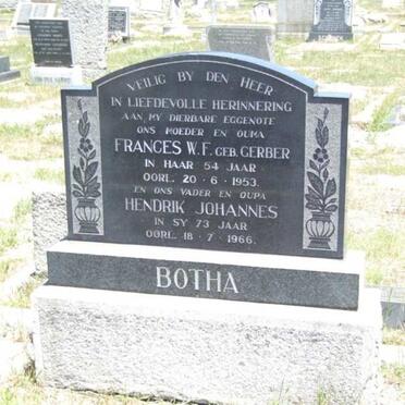 BOTHA Hendrik Johannes -1966 &amp; Frances W.F. GERBER -1953