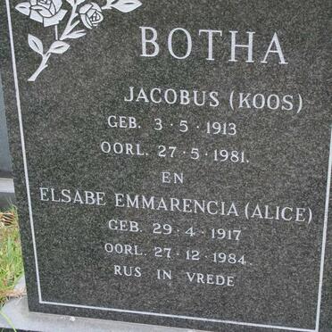 BOTHA Jacobus 1913-1981 &amp; Elsabe Emmarencia 1917-1984