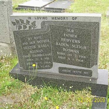 BOSMAN Redvers Baden Sleigh 1901-1968 &amp; Hester Maria GROBBELAAR 1911-1964