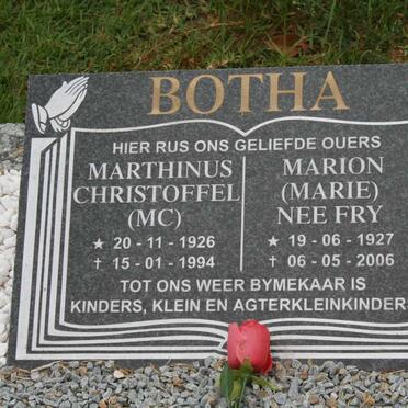 BOTHA Marthinus Christoffel 1926-1994 &amp; Marion FRY 1927-2006