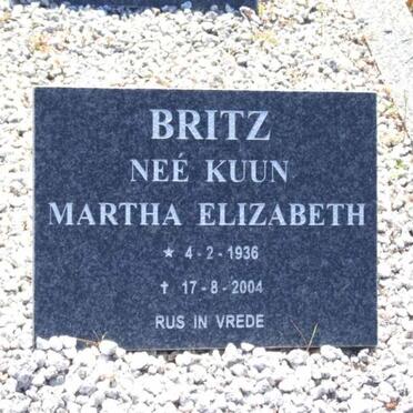 BRITZ Martha Elizabeth nee Kuun 1936-2004