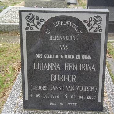 BURGER Johanna Hendrina nee JANSE VAN VUUREN 1924-2002