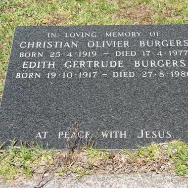 BURGERS Christian Olivier 1919-1977 &amp; Edith Gertrude 1917-1986