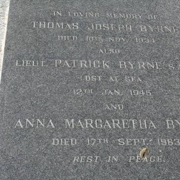 BYRNE Thomas Joseph -1934 :: BYRNE Patrick -1945 &amp; Anna Margaretha -1963
