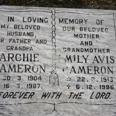 CAMERON Archie 1904-1987 &amp; Emily Avis 1915-1996