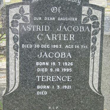 CARTER Terence 1921- &amp; Jacoba 1926-1995 :: CARTER Astrid Jacoba -1963