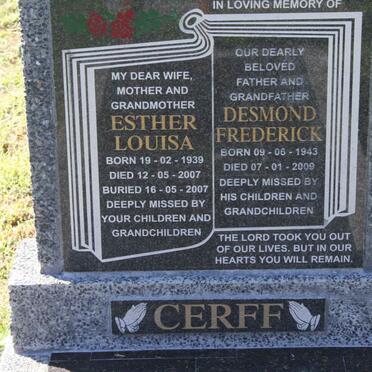 CERFF Desmond Frederick 1943-2009 &amp; Esther Louisa 1939-2007
