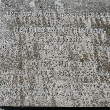 CHRISTIAN Adolf -1920 &amp; Henrietta SCHWERDT -1918
