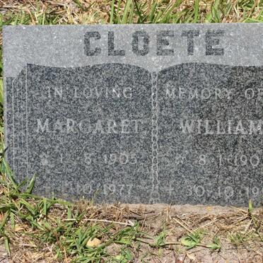 CLOETE William 1905-1993 &amp; Margaret 1905-1977