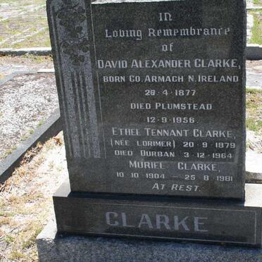 CLARKE David Alexander 1877-1956 &amp; Ethel Tennant LORIMER 1879-1964 :: CLARKE Muriel 1904-1981