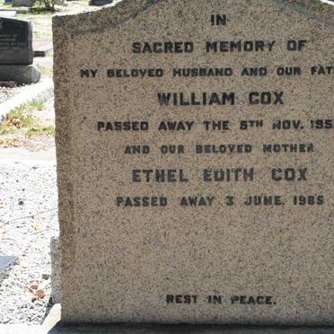 COX William -1959 &amp; Ethel Edith -1985