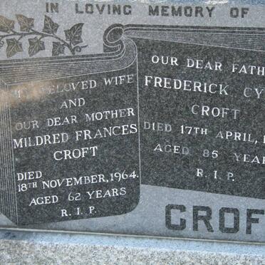CROFT Frederick Cyril 1981 &amp; Mildred Frances 1964
