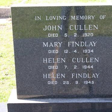 CULLEN John -1920 :: FINDLAY Mary -1934 :: CULLEN Helen -1944 :: FINDLAY Helen -1945